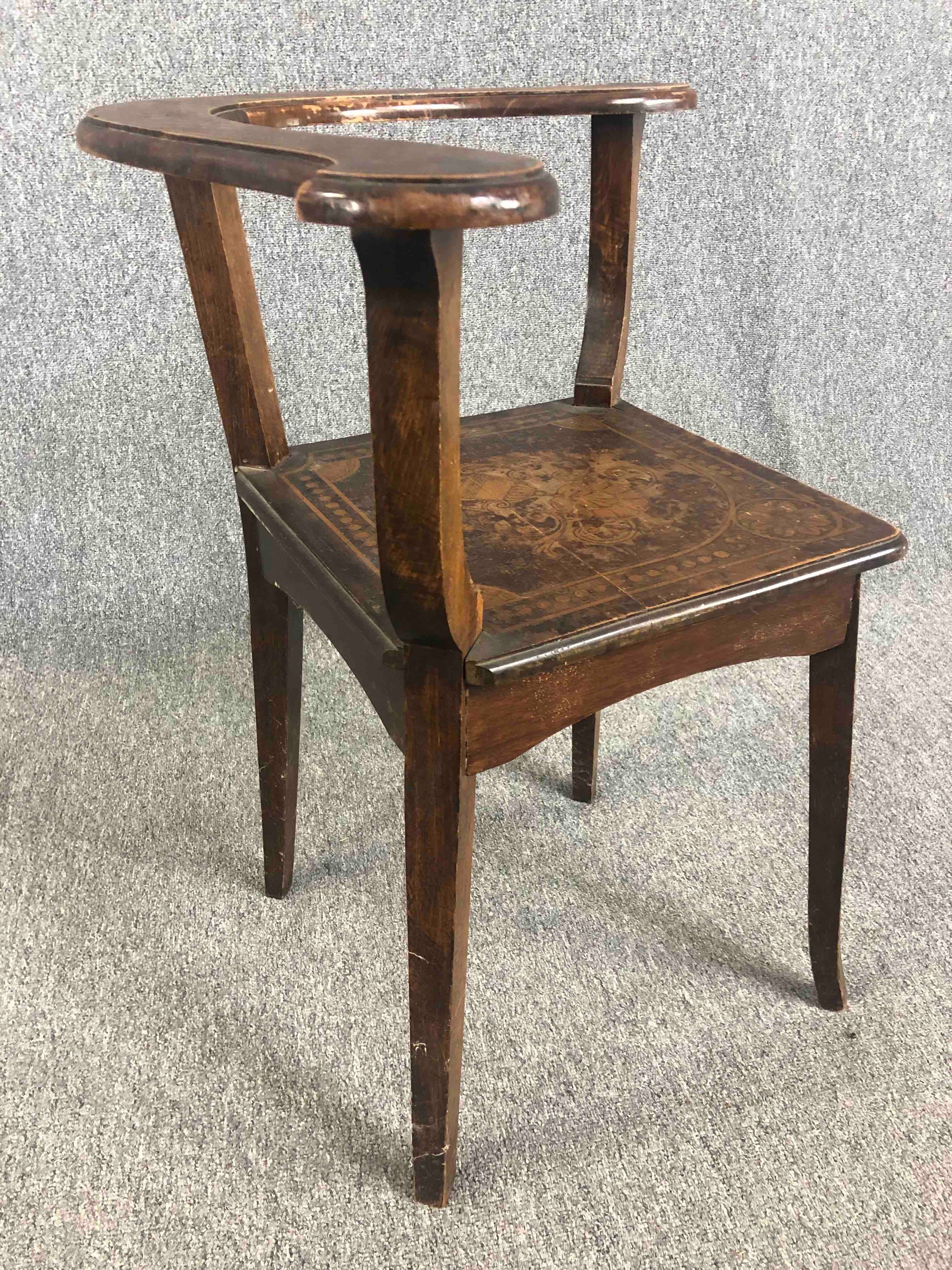 Corner chair, early 19th century oak with all over Classical style and scrolling foliate pen work - Image 3 of 6