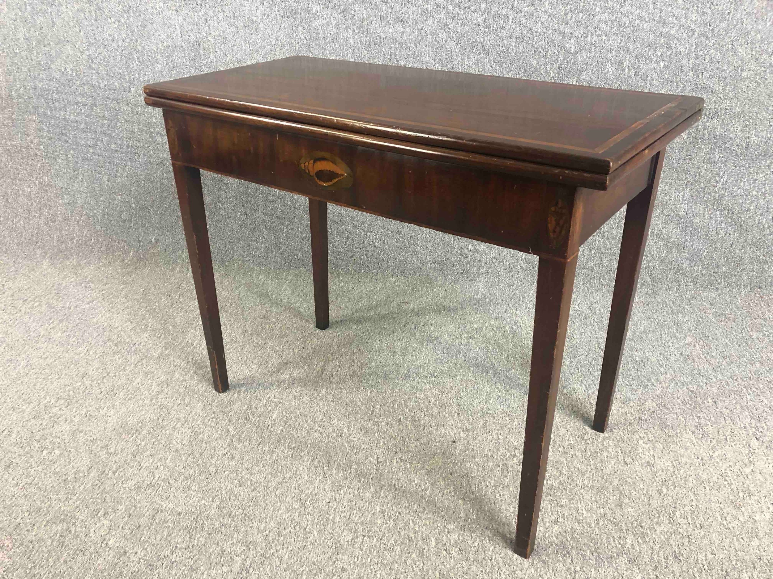 Card table, Georgian mahogany with satinwood and olivewood conch shell inlay. H.72 W.93 D.90cm. - Image 3 of 9