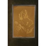 An Italian framed etched gilt silver plate of a Renaissance woman playing a Lute. Edition of 2500