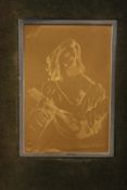An Italian framed etched gilt silver plate of a Renaissance woman playing a Lute. Edition of 2500