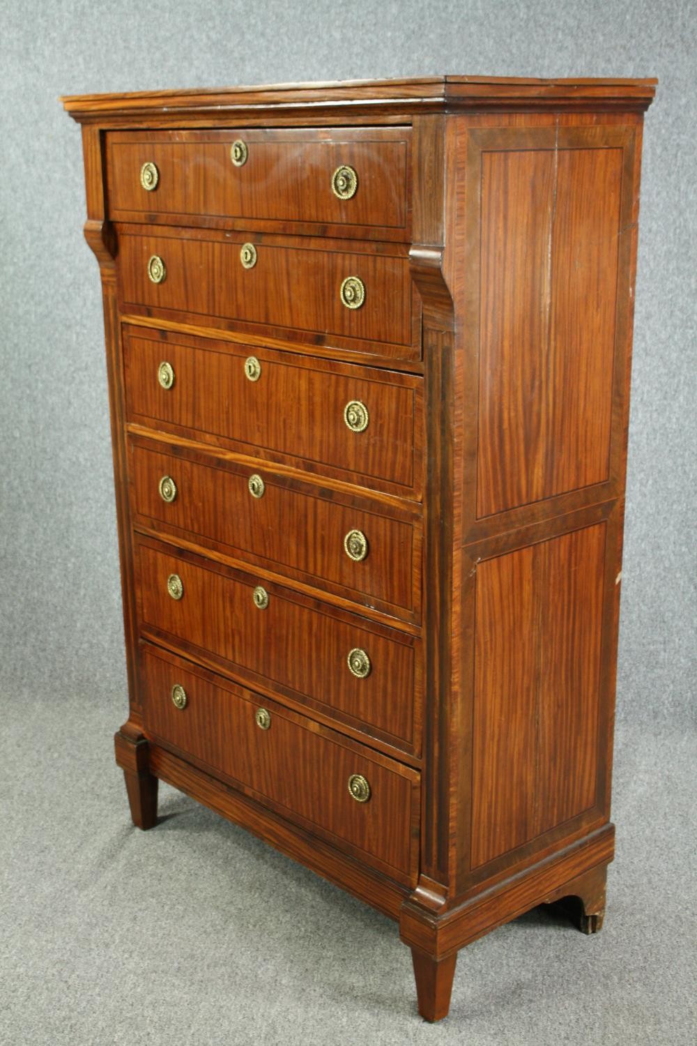 An early 19th century satinwood and crossbanded Biedermeier secretaire chest of six drawers with a - Image 3 of 8