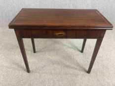 Card table, Georgian mahogany with satinwood and olivewood conch shell inlay. H.72 W.93 D.90cm.