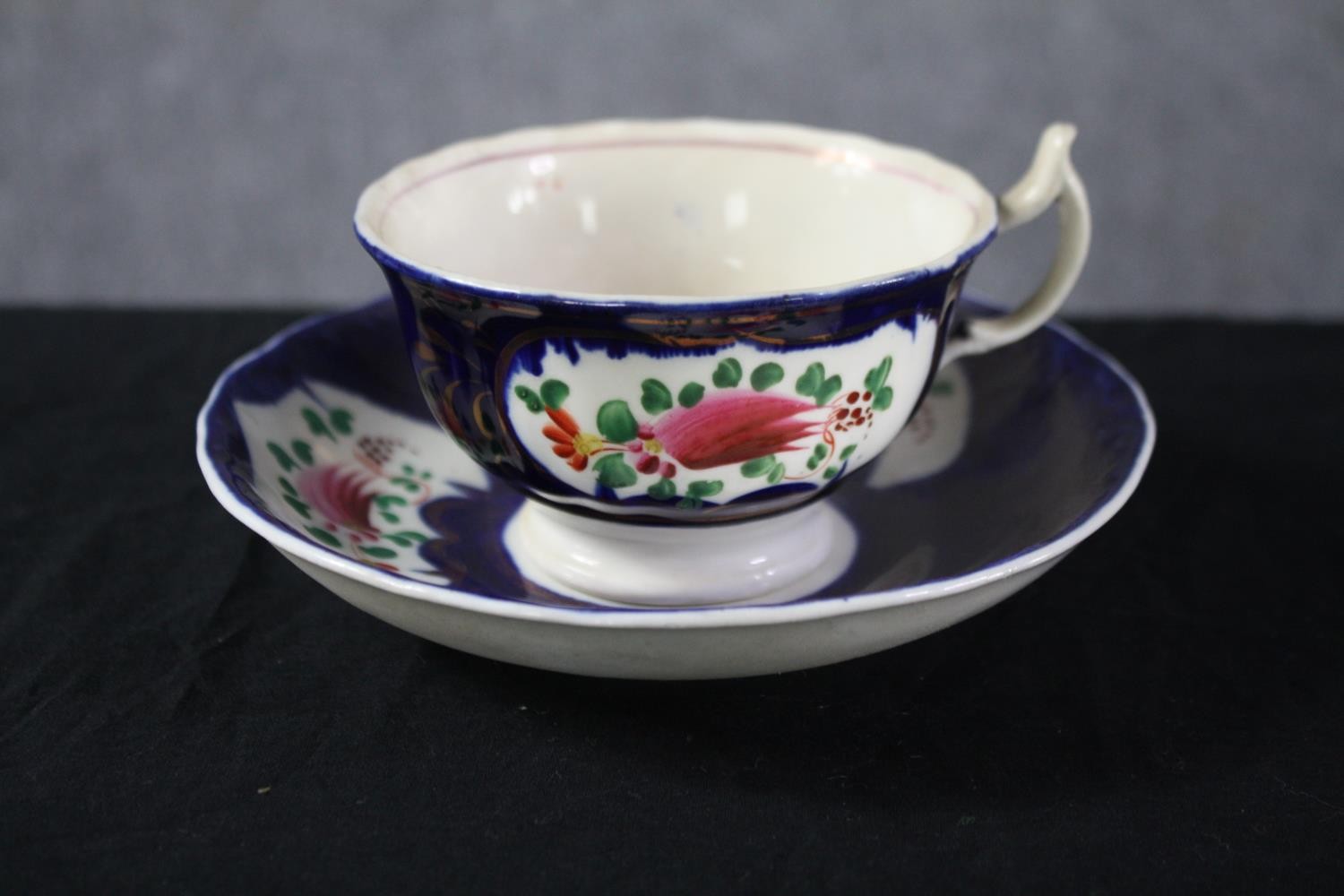 A 19th century hand painted Gaudy Welsh decorative tea set. Incomplete. Includes teacups and - Image 7 of 8