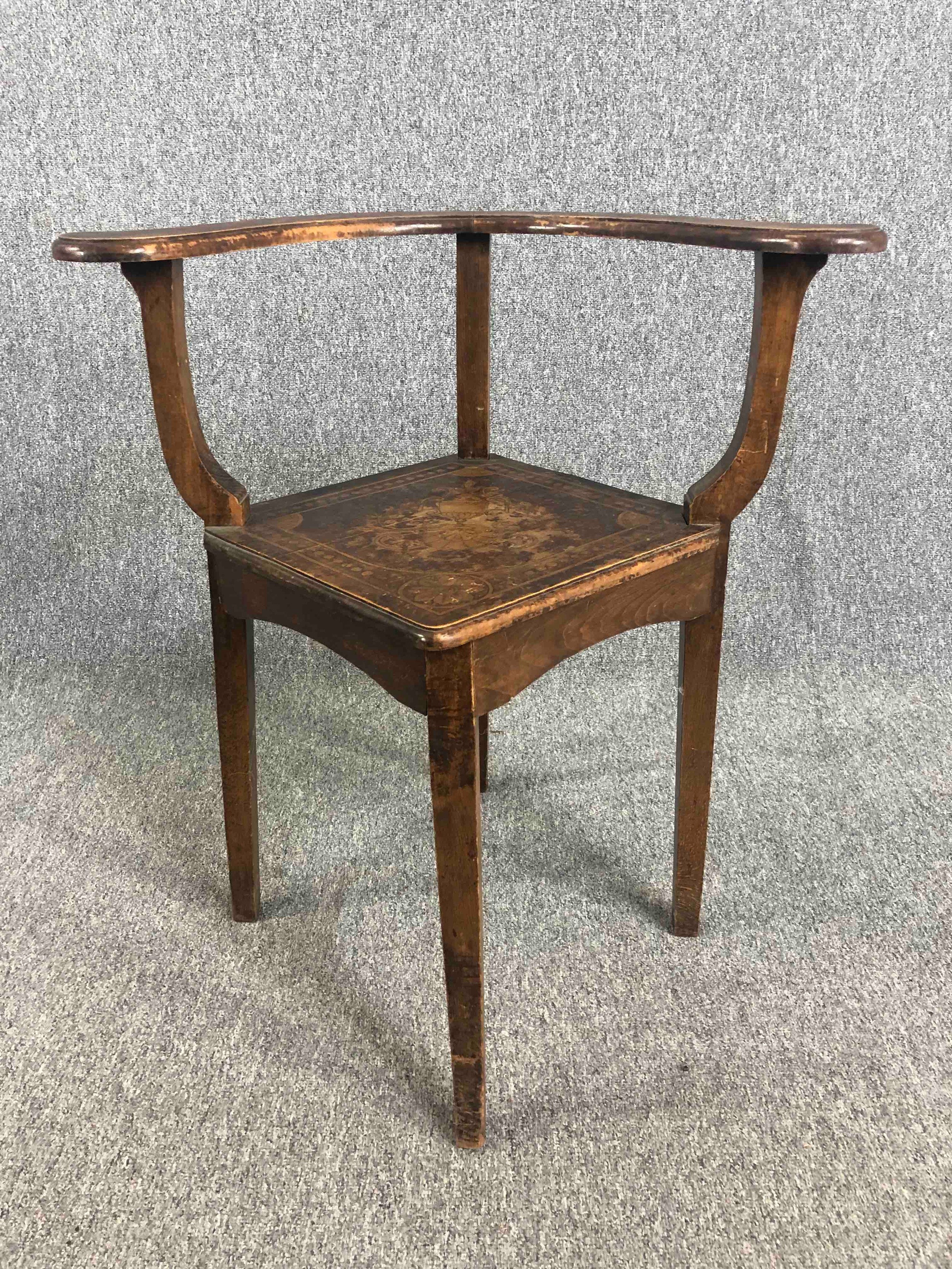 Corner chair, early 19th century oak with all over Classical style and scrolling foliate pen work - Image 2 of 6