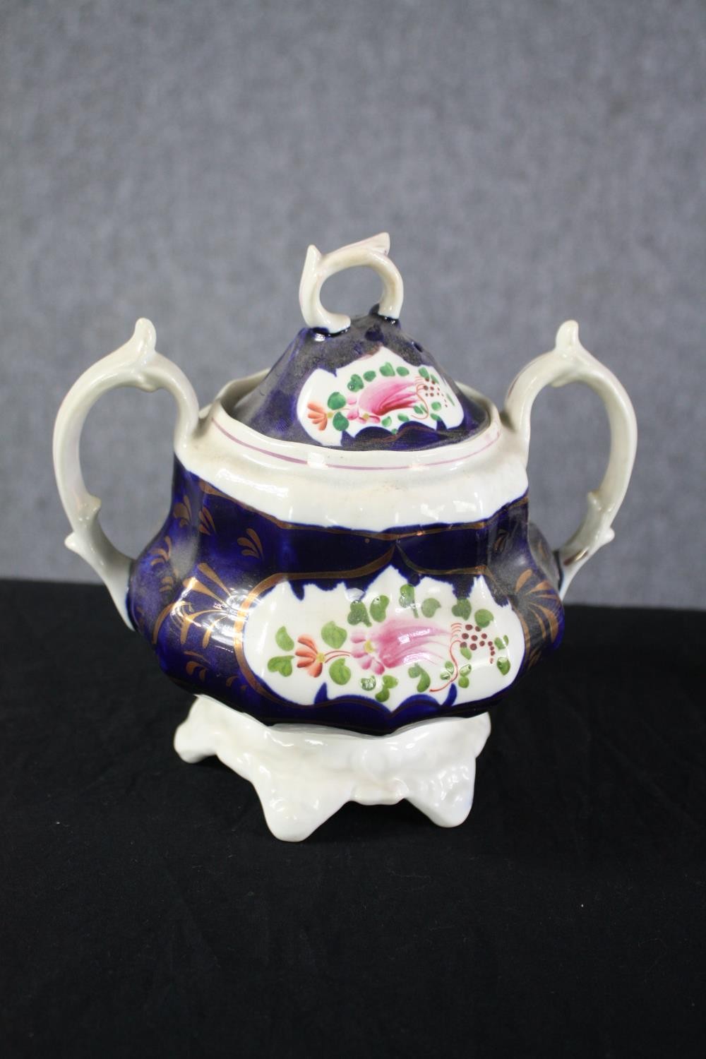 A 19th century hand painted Gaudy Welsh decorative tea set. Incomplete. Includes teacups and - Image 3 of 8