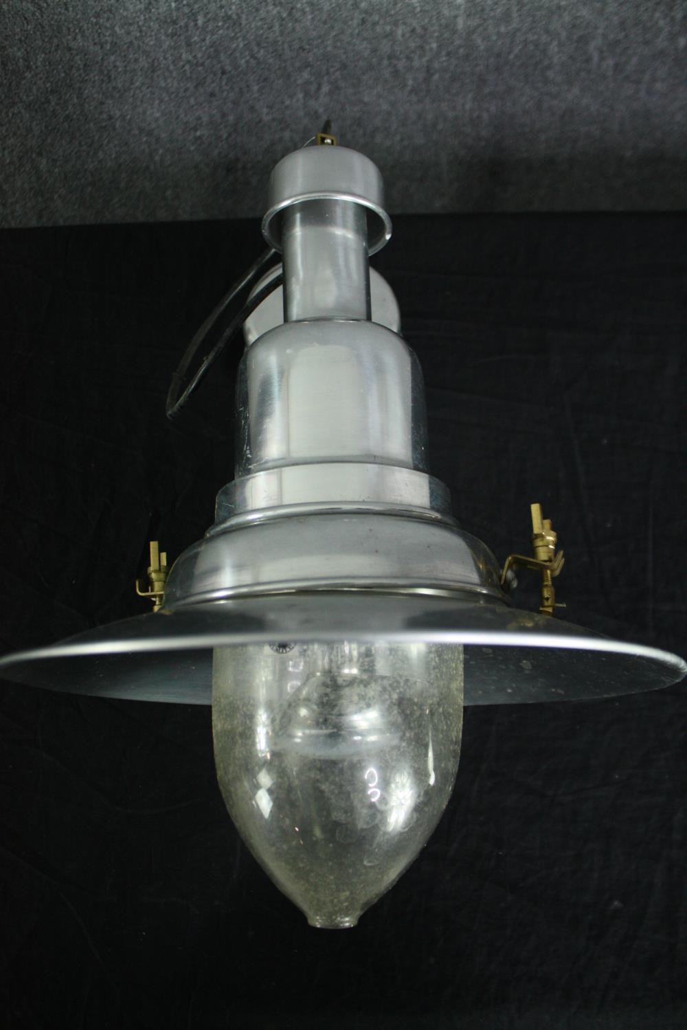 An industrial style chrome ceiling pendant light. Modern but with what looks like an older glass - Image 4 of 4