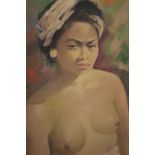 Oil painting on canvas. Female nude. Probably Balinese. Framed. H.83 W.63cm.