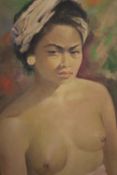 Oil painting on canvas. Female nude. Probably Balinese. Framed. H.83 W.63cm.
