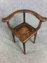 Corner chair, early 19th century oak with all over Classical style and scrolling foliate pen work