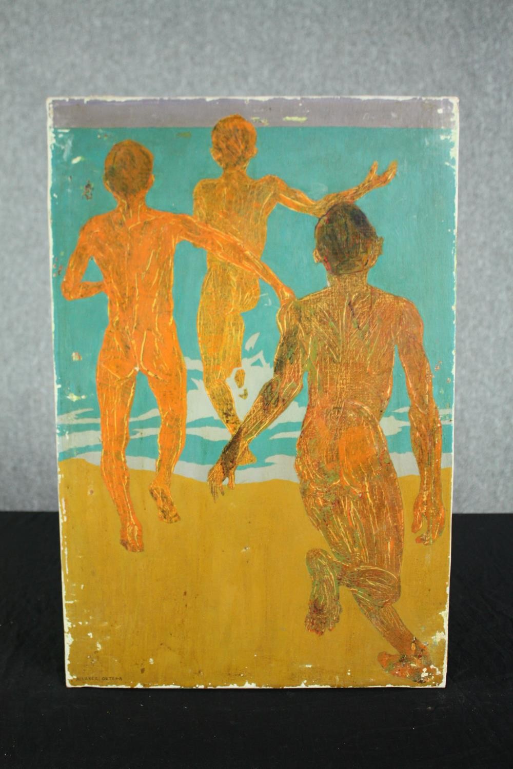 Rafael Alvarez Ortega (Spanish. 1927-2011). Oil on board. A beach scene with three nudes. Signed - Image 2 of 4
