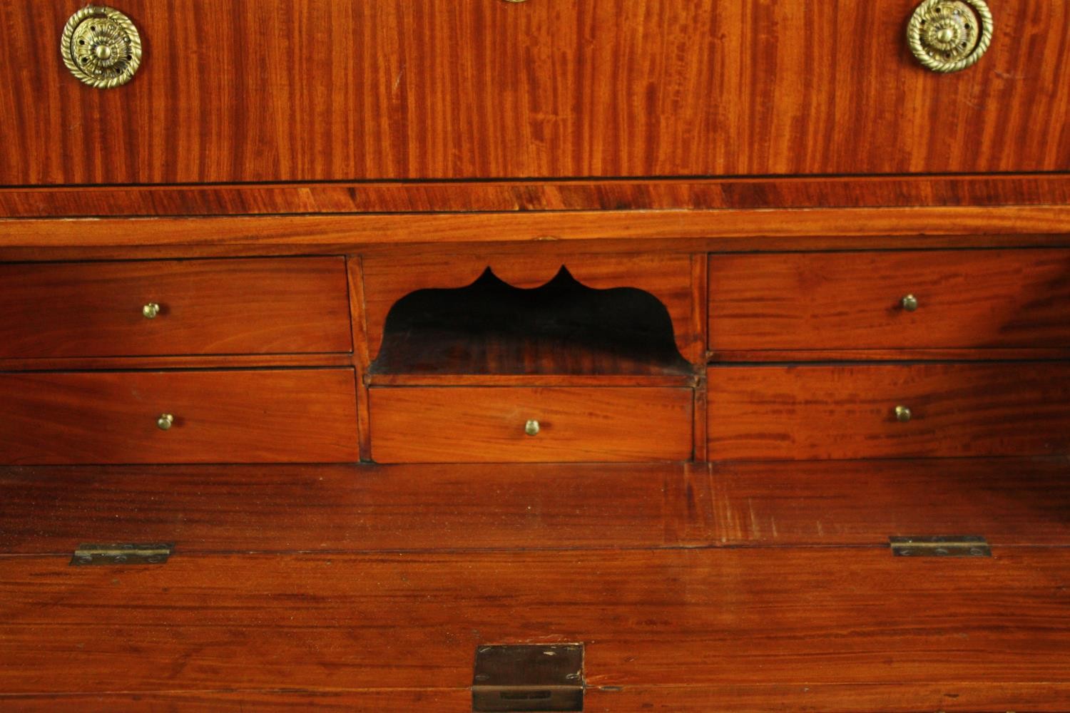 An early 19th century satinwood and crossbanded Biedermeier secretaire chest of six drawers with a - Image 7 of 8