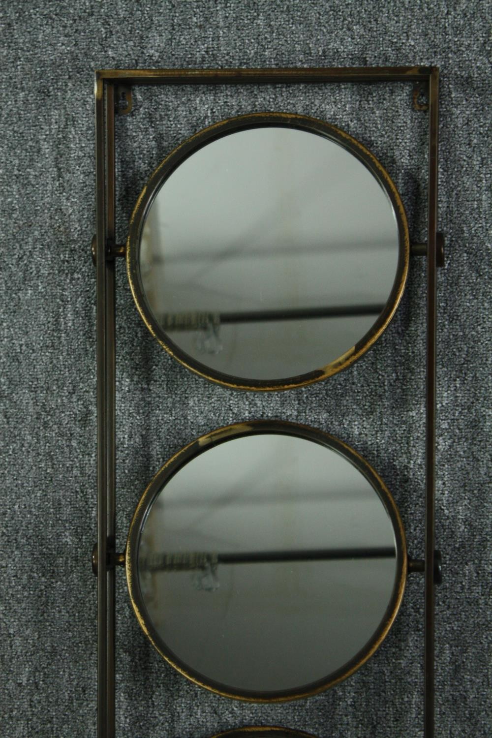 A set of three metal frames each fitted with three swing mirrors. H.90 W.31cm. (each) - Image 6 of 7