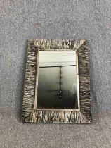 Wall mirror, contemporary bark effect frame. H.105 W.80cm.
