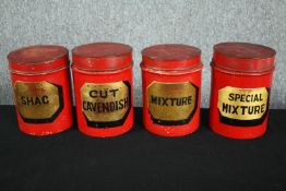 Early to mid twentieth century. Four pipe tobacco jars for shop use. Shag, Cut Cavendish, Mixture