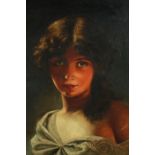 Oil on canvas. Portrait of a girl. Mid to late twentieth century. In an older decorative gilt