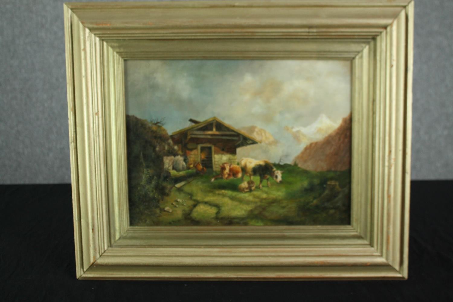 An early twentieth century oil on board. Grazing cattle. Signed indistinctly lower left. Framed. H. - Image 2 of 4