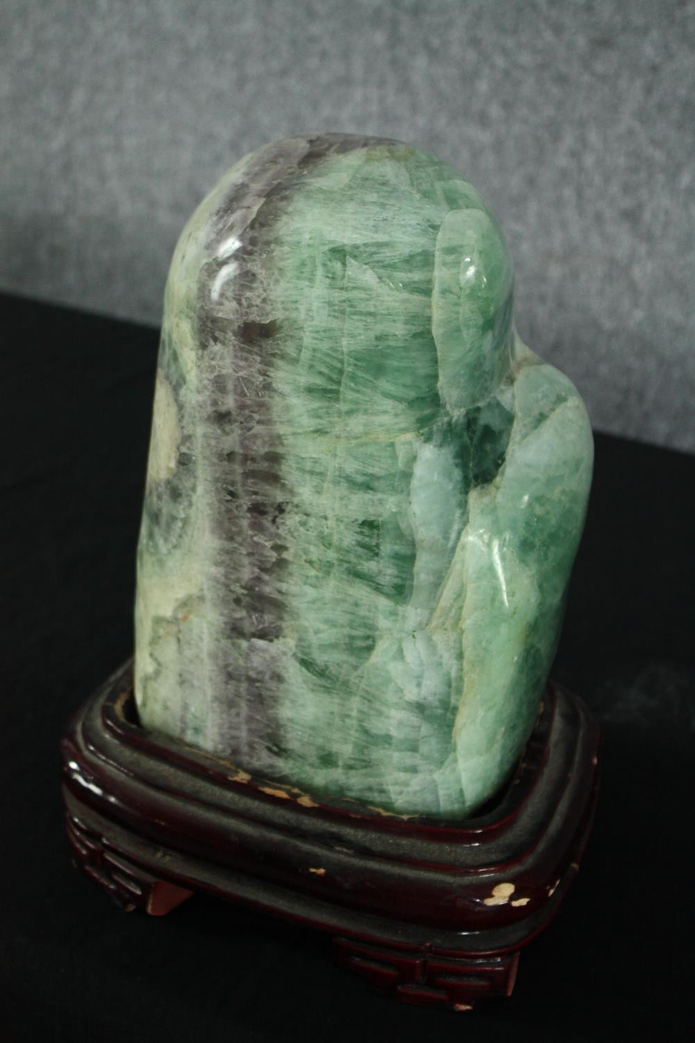 A large Chinese scholar's rock, Fluorite, varying tones of green with patches of purple and white, - Image 3 of 4