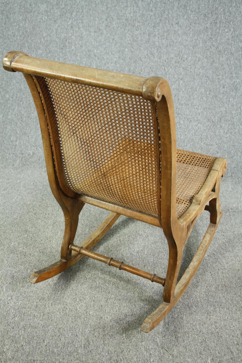 Rocking chair, 19th century beech framed and caned. H.90cm. - Image 4 of 5