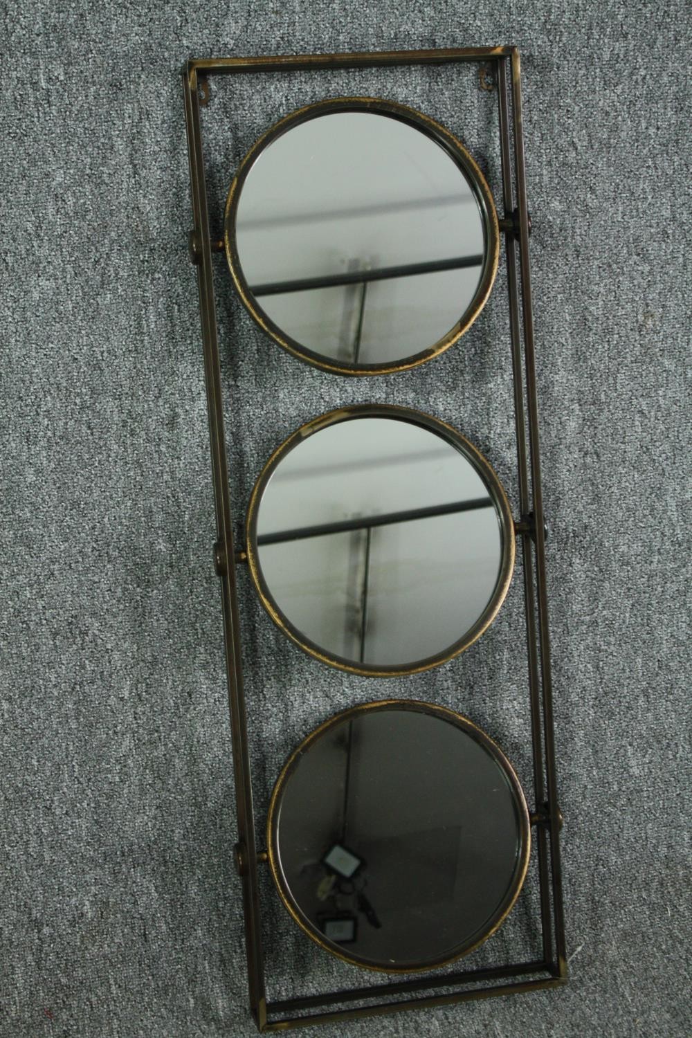 A set of three metal frames each fitted with three swing mirrors. H.90 W.31cm. (each) - Image 7 of 7