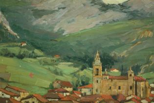 Jesus Lopez Apellaniz (1897-1969). Oil on canvas. An Impressionist style image with heavily
