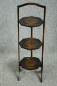 Cake stand, vintage oak with folding action. H.86cm.