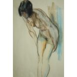 A mid twentieth century female nude study. Pastel on paper. Unsigned. Glazed and in a later