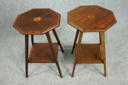 Occasional or lamp tables, a pair, C.1900 mahogany with satinwood crossbanding and central paterae