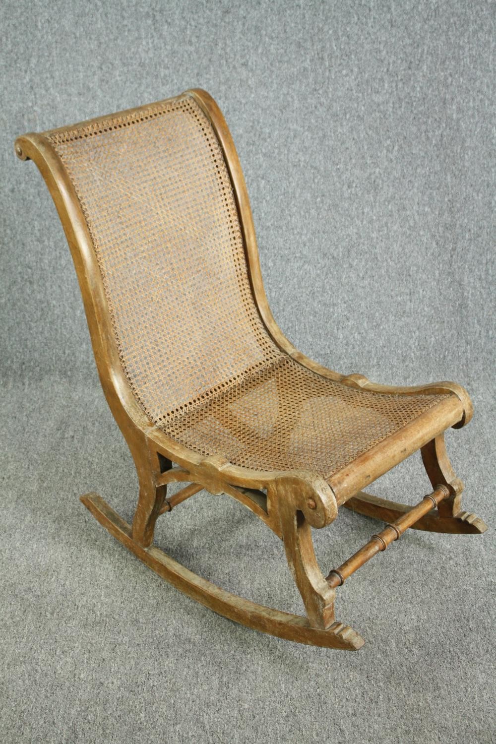 Rocking chair, 19th century beech framed and caned. H.90cm. - Image 2 of 5