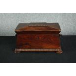 Tea caddy, Regency mahogany with satinwood fitted interior and original mixing bowl. H.21 W.39 D.