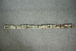 Coat rack, wall fixing, distressed painted. L.153cm.