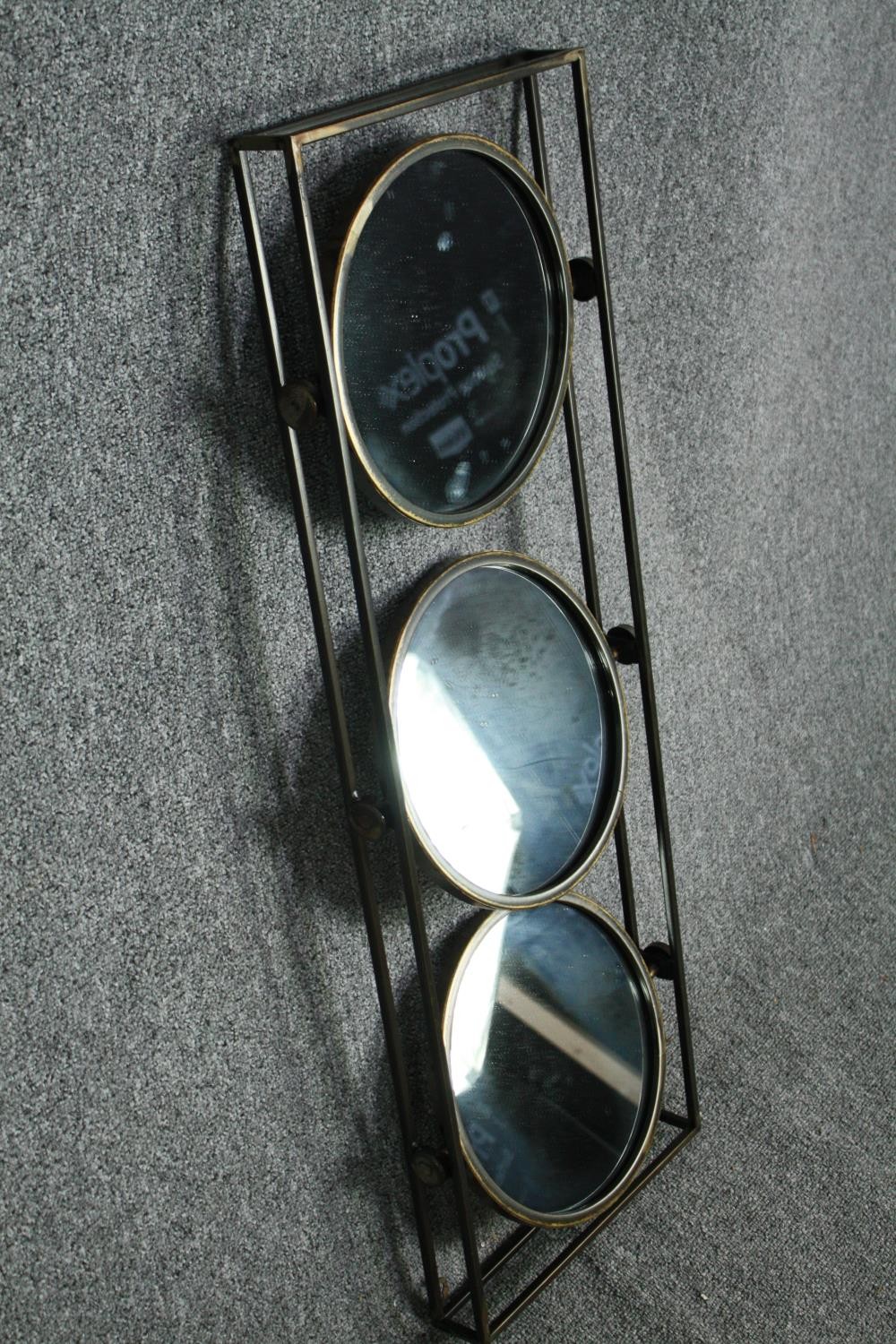 A set of three metal frames each fitted with three swing mirrors. H.90 W.31cm. (each) - Image 3 of 7