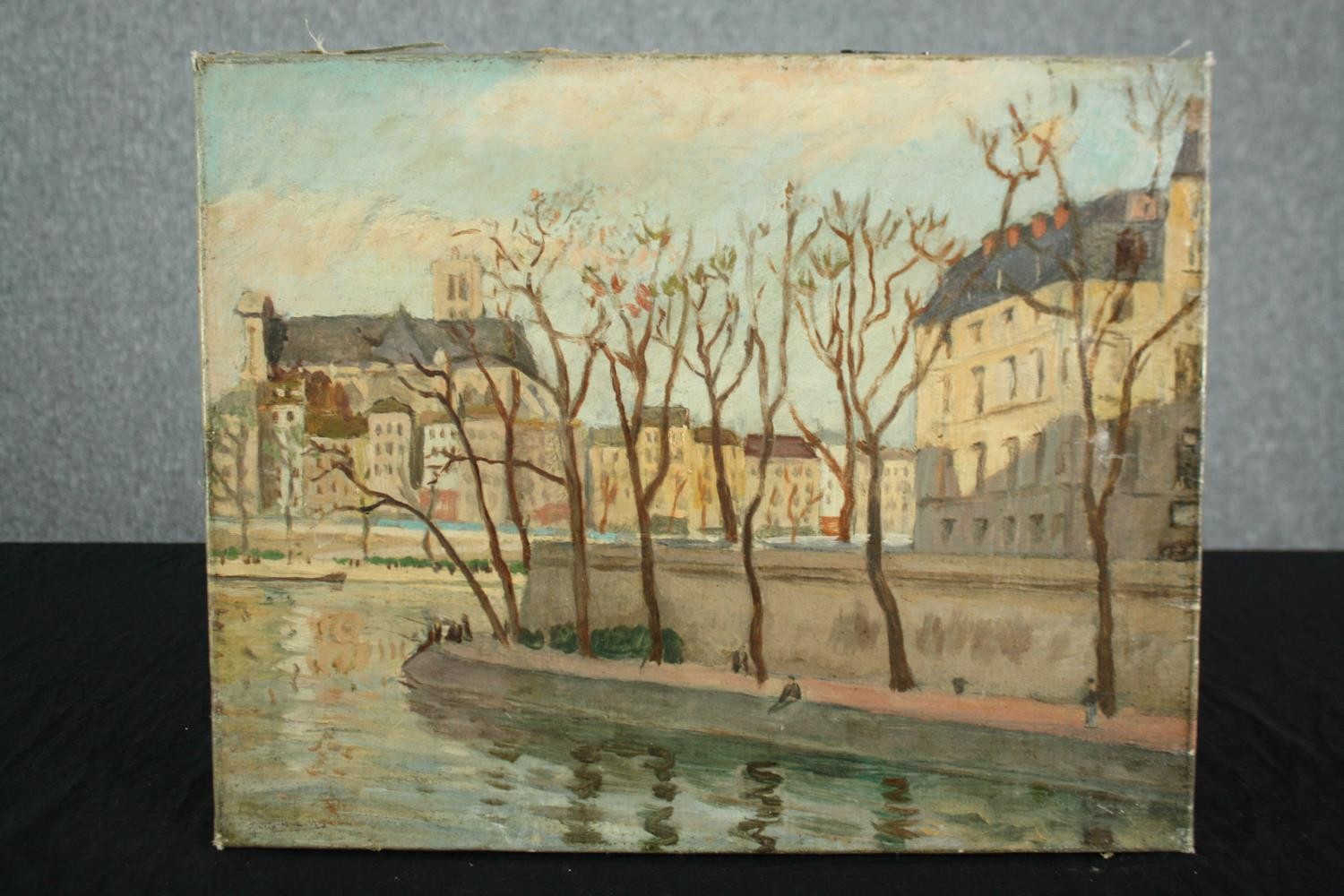 Oil on canvas. After the French Impressionists, probably by the River Seine, undated but probably - Image 2 of 3