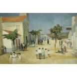 An early to mid twentieth century Oil painting on canvas. A south American town scene. Unsigned