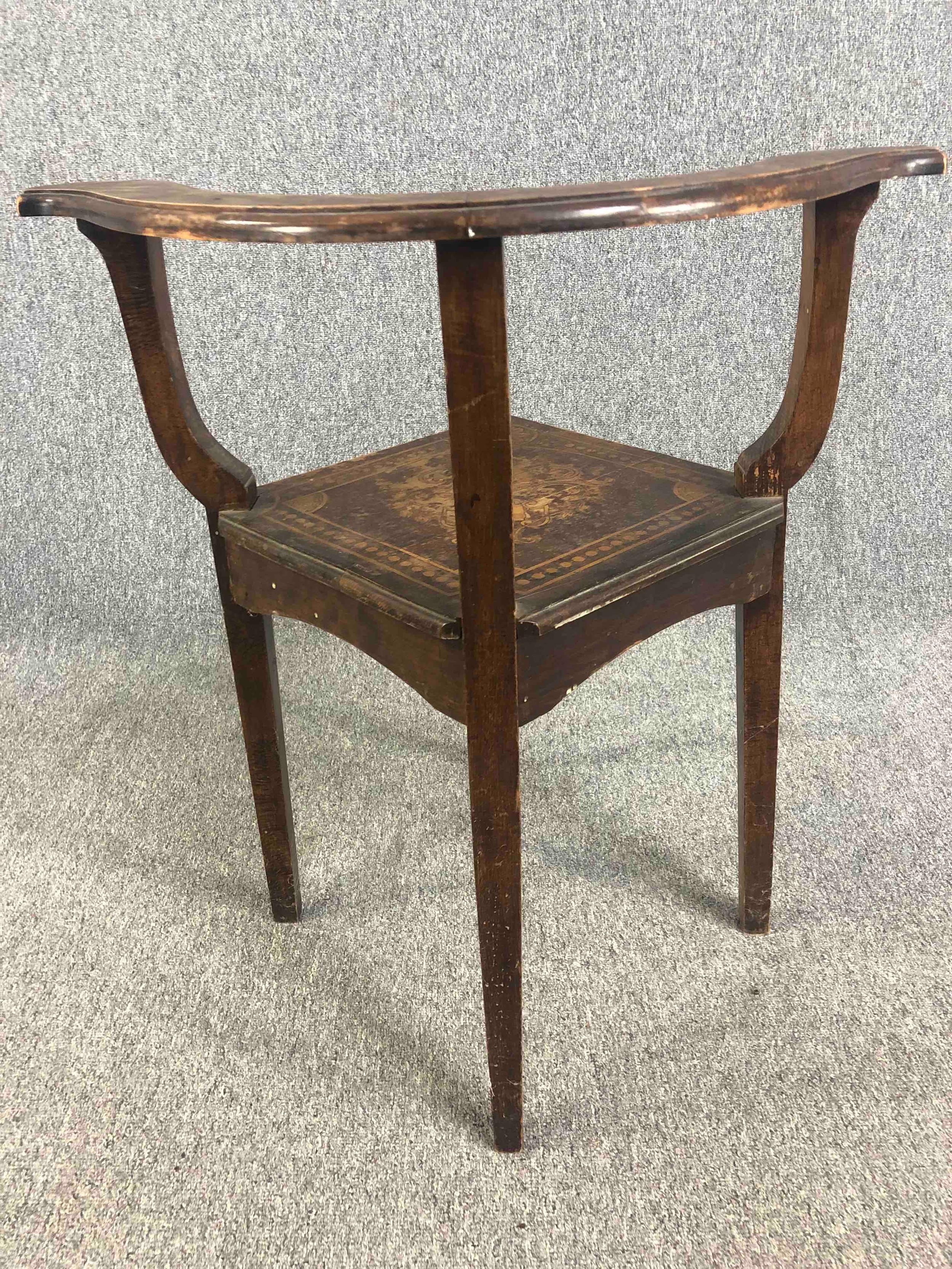 Corner chair, early 19th century oak with all over Classical style and scrolling foliate pen work - Image 4 of 6