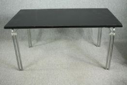 A chrome based office or dining table. H.74 W.150 D.80cm.