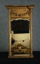 Pier mirror, early 19th century giltwood and gesso decorated swags to the frieze. H.86 W.50cm.