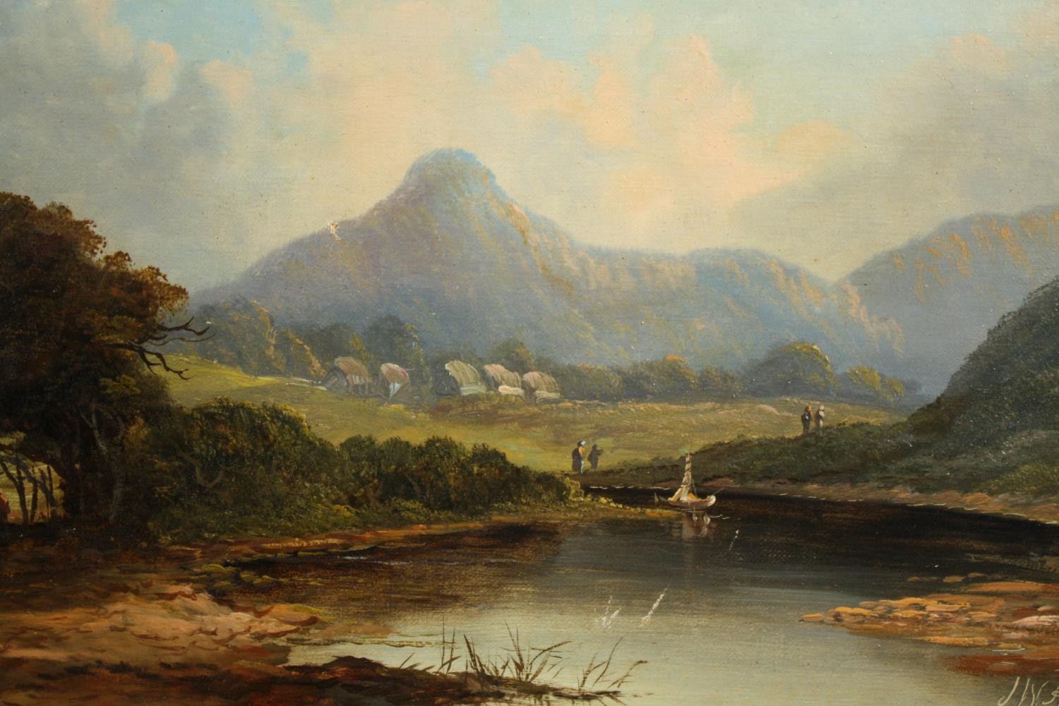 A late nineteenth century landscape painting oil on canvas. An interesting composition, signed