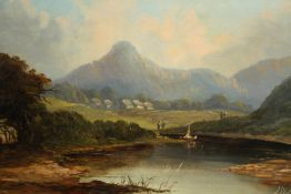 A late nineteenth century landscape painting oil on canvas. An interesting composition, signed