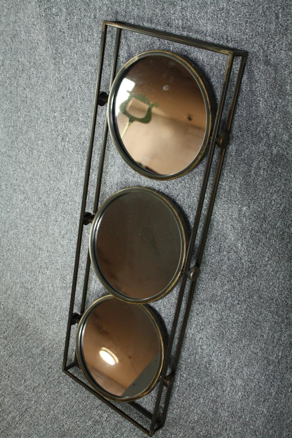 A set of three metal frames each fitted with three swing mirrors. H.90 W.31cm. (each) - Image 4 of 7