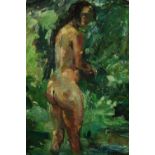 Oil on canvas. A female nude painted in thickly applied paint. Dated 1922 but signed indistinctly.