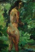 Oil on canvas. A female nude painted in thickly applied paint. Dated 1922 but signed indistinctly.