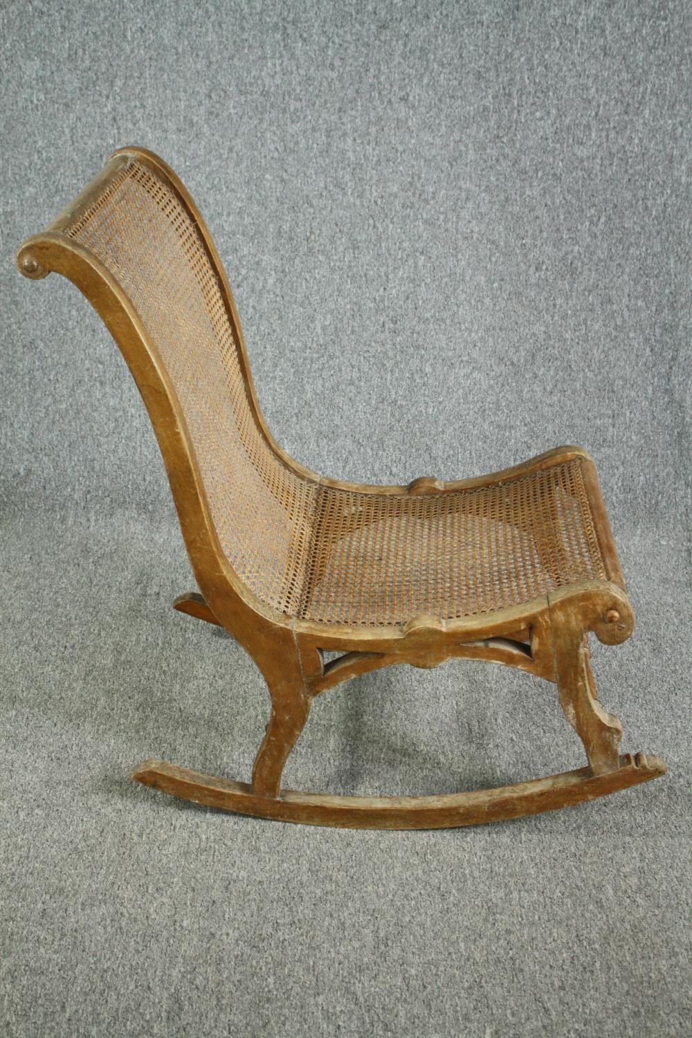 Rocking chair, 19th century beech framed and caned. H.90cm. - Image 3 of 5