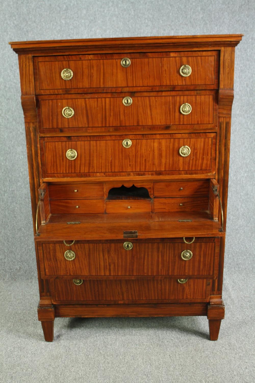 An early 19th century satinwood and crossbanded Biedermeier secretaire chest of six drawers with a - Image 5 of 8