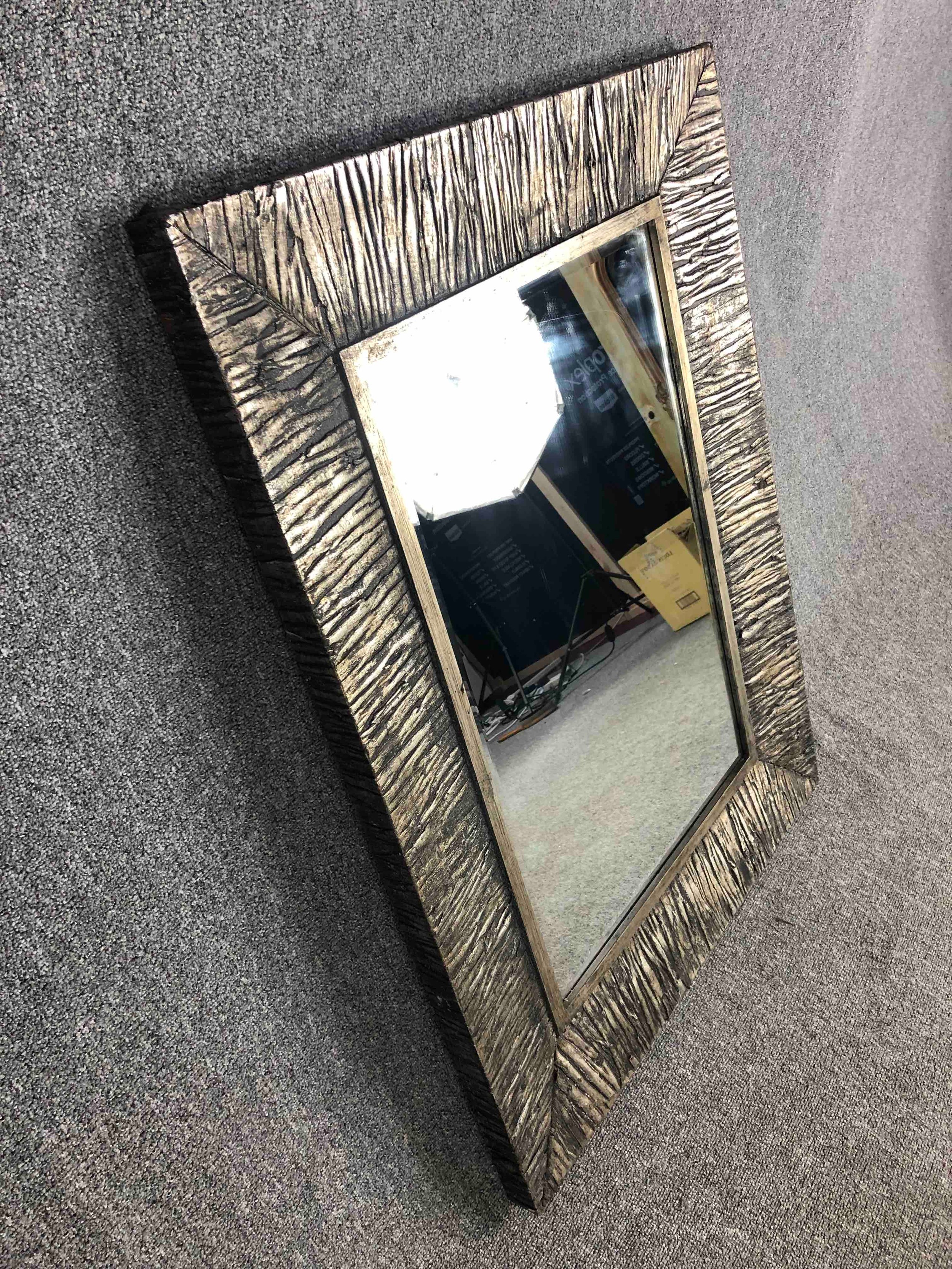 Wall mirror, contemporary bark effect frame. H.105 W.80cm. - Image 2 of 5