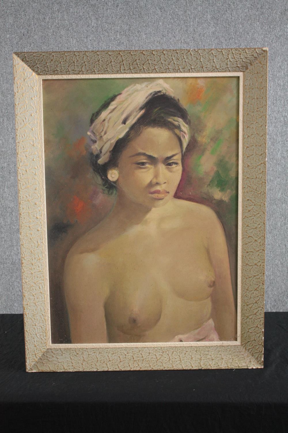 Oil painting on canvas. Female nude. Probably Balinese. Framed. H.83 W.63cm. - Image 2 of 3