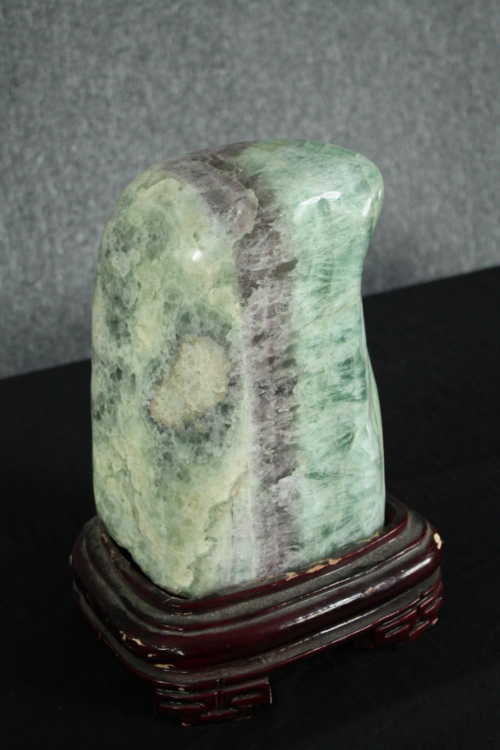 A large Chinese scholar's rock, Fluorite, varying tones of green with patches of purple and white, - Image 2 of 4