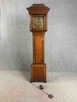Longcase clock, late 18th century with eight day movement, dial engraved John Steel. H.210 W.43 D.