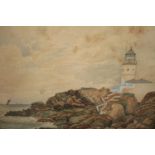 Watercolour painting. A lighthouse scene. Signed 'Frank Walker'. Circa 1900. Framed. H.39 W.46cm.