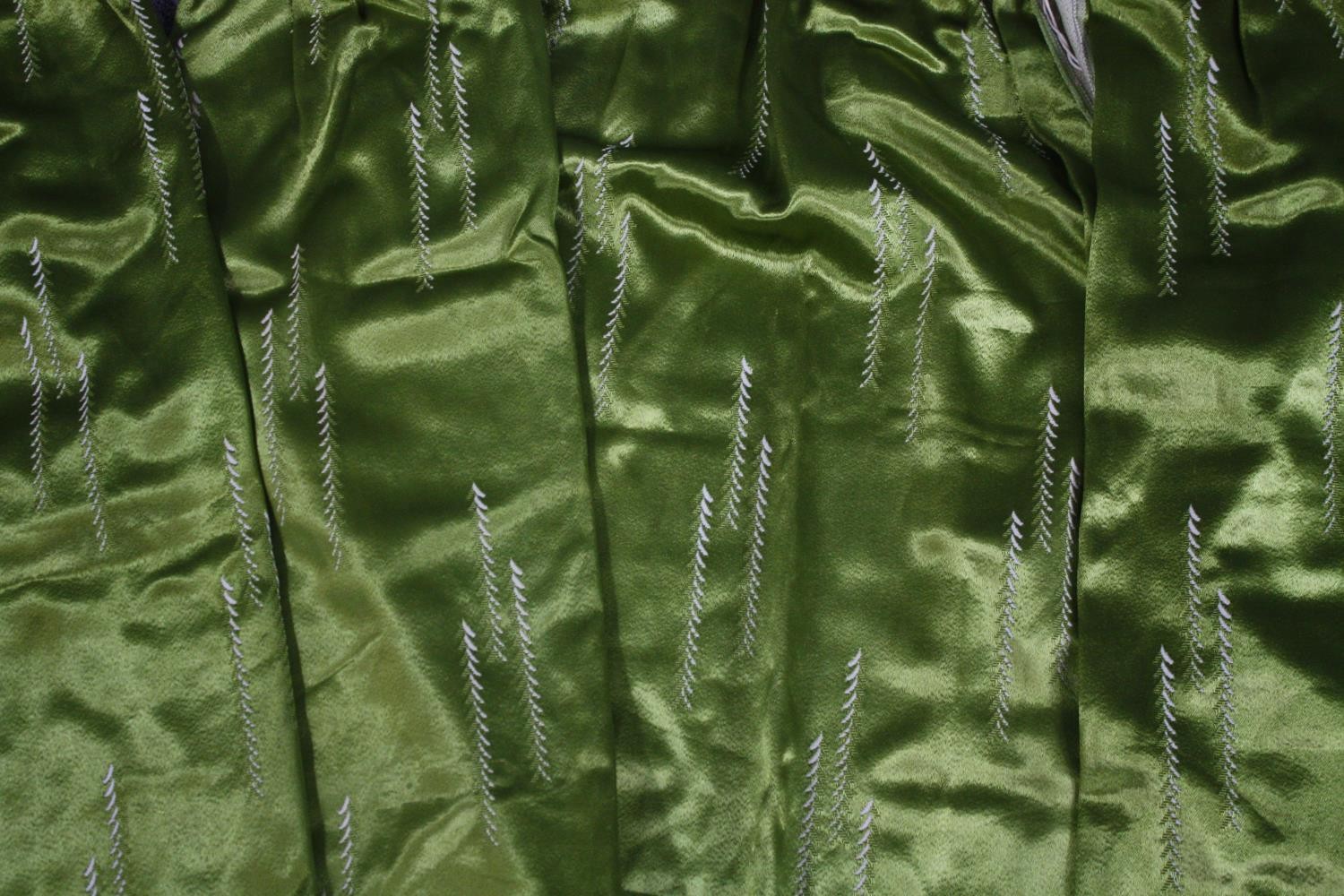 Five green silk velvet lined curtains. L.123 W.47cm. (largest) - Image 3 of 6