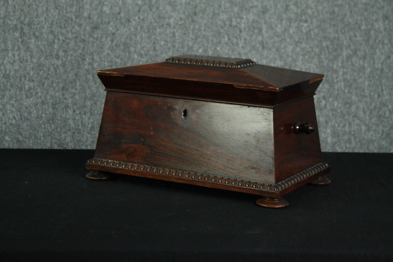 Tea caddy, Regency mahogany with satinwood fitted interior and original mixing bowl. H.21 W.39 D. - Image 2 of 6